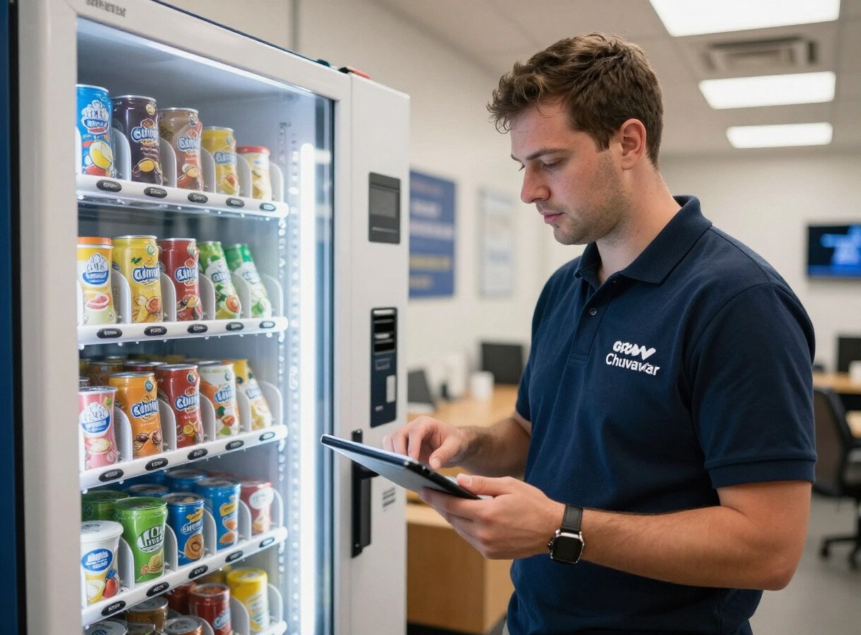 Pocono Vending professionally restocking a modern vending machine
